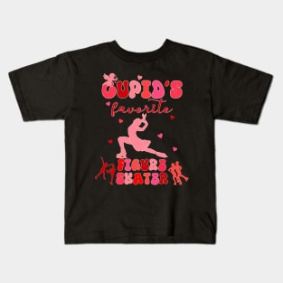 Cupid_s Favorite Figure Skater Valentines Day Groovy Design Kids T-Shirt